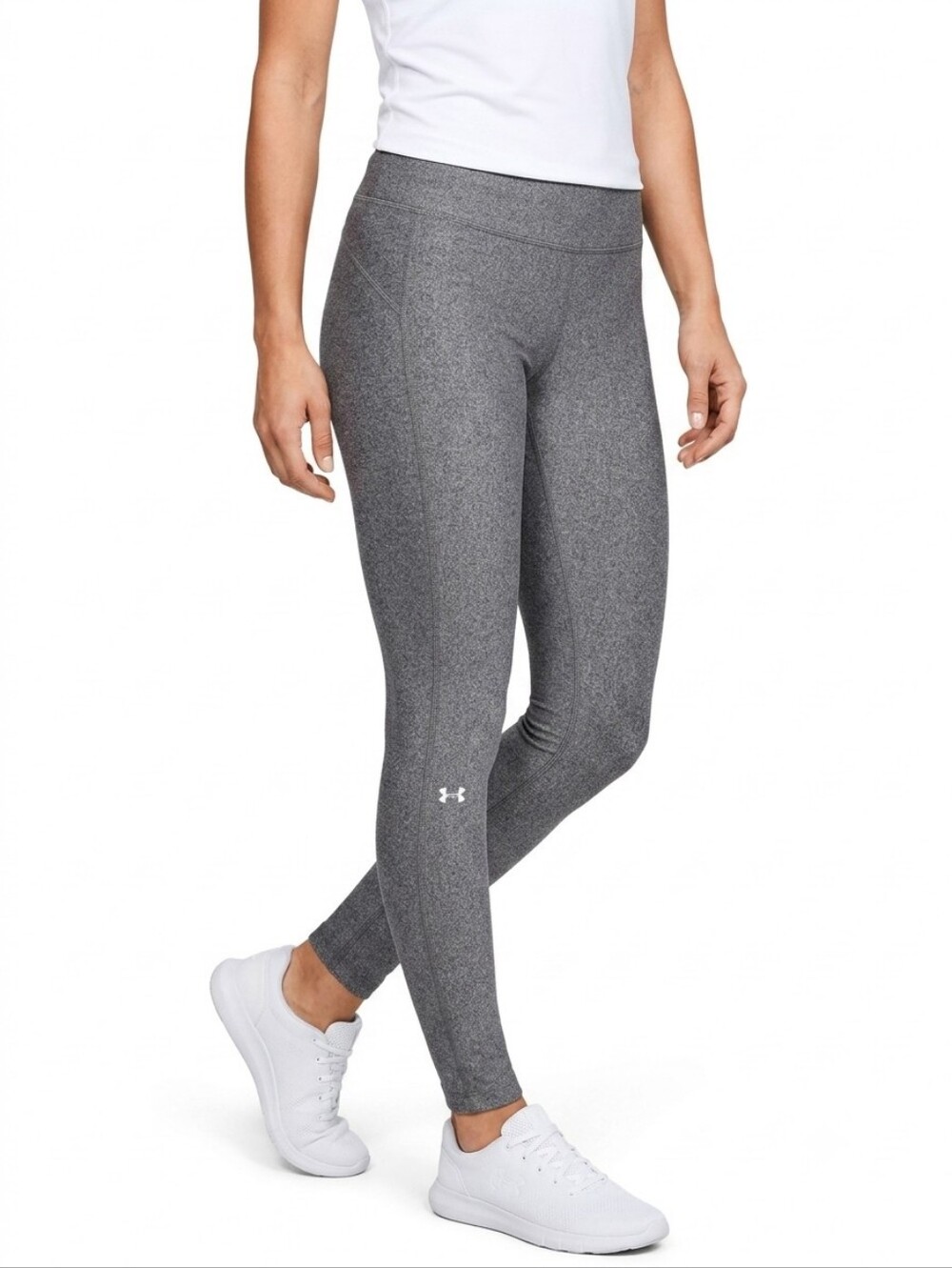 Under Armour HeatGear Women's Heather Grey Athletic Leggings Mid Rise Size Lg